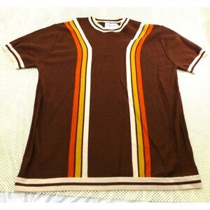 VTG-Style Brown Knit T-Shirt Retro Stripes Short Sleeves 60s Inspired Oxknitstor